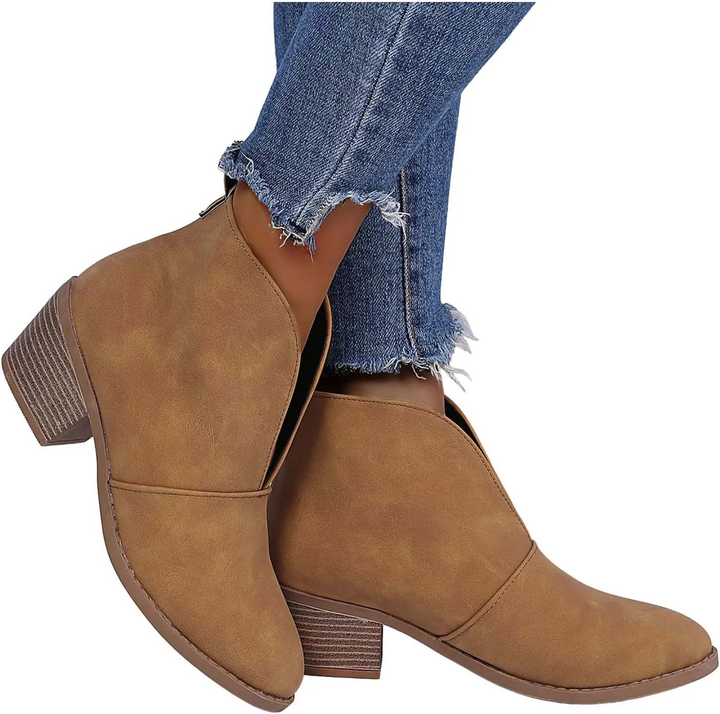 AMDBEL Booties for Women Dressy 2024 Ankle Boots Casual V Cut Slip On Chunky Heel Short Fall Winter Bootie Shoes