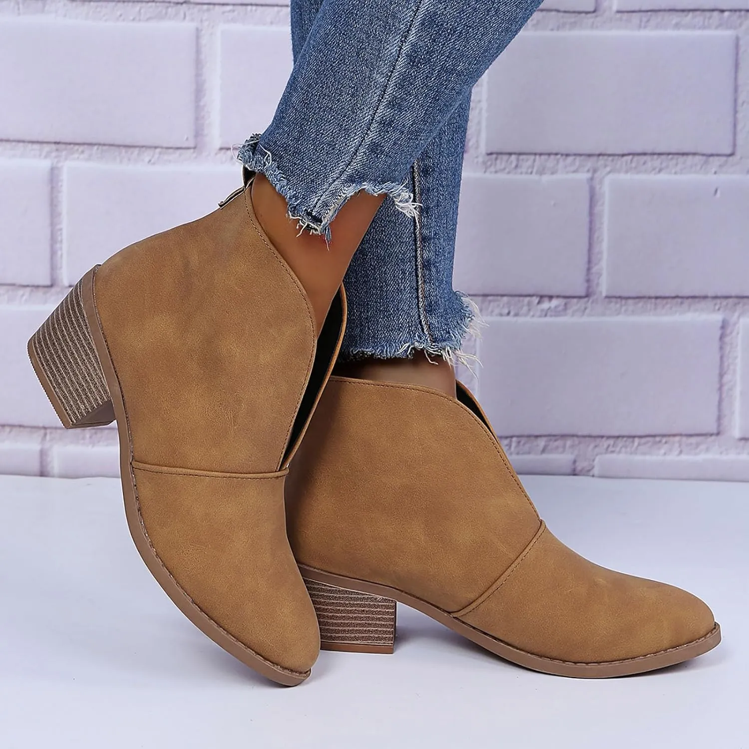 AMDBEL Booties for Women Dressy 2024 Ankle Boots Casual V Cut Slip On Chunky Heel Short Fall Winter Bootie Shoes