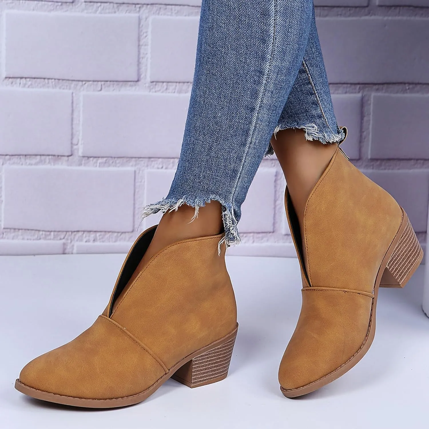 AMDBEL Booties for Women Dressy 2024 Ankle Boots Casual V Cut Slip On Chunky Heel Short Fall Winter Bootie Shoes