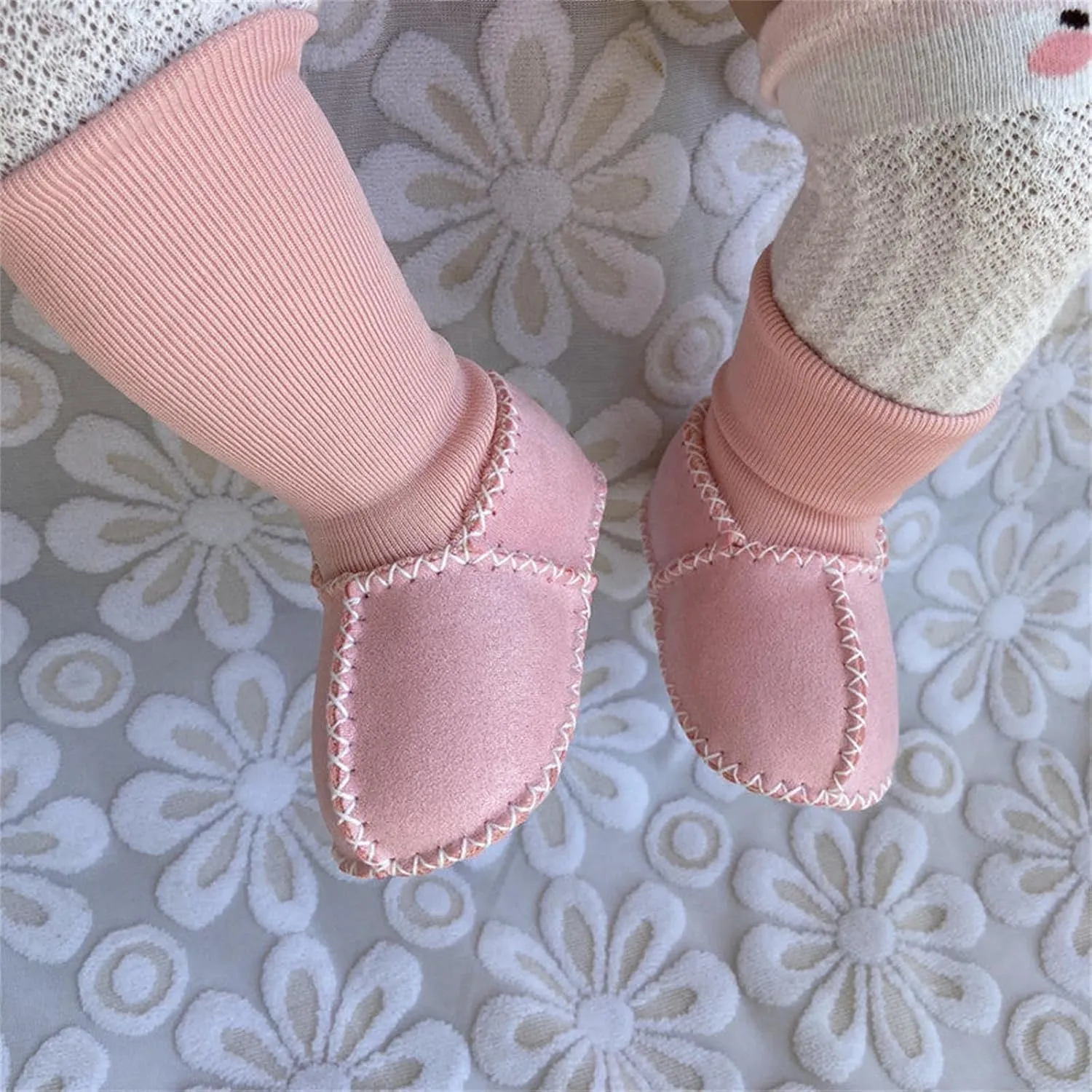 Baby Winter Boots Infant Sheepskin Booties Fleece Warm Wool Lininig Ankle Boots with Soft Sock Newborn Non Slip Shoes