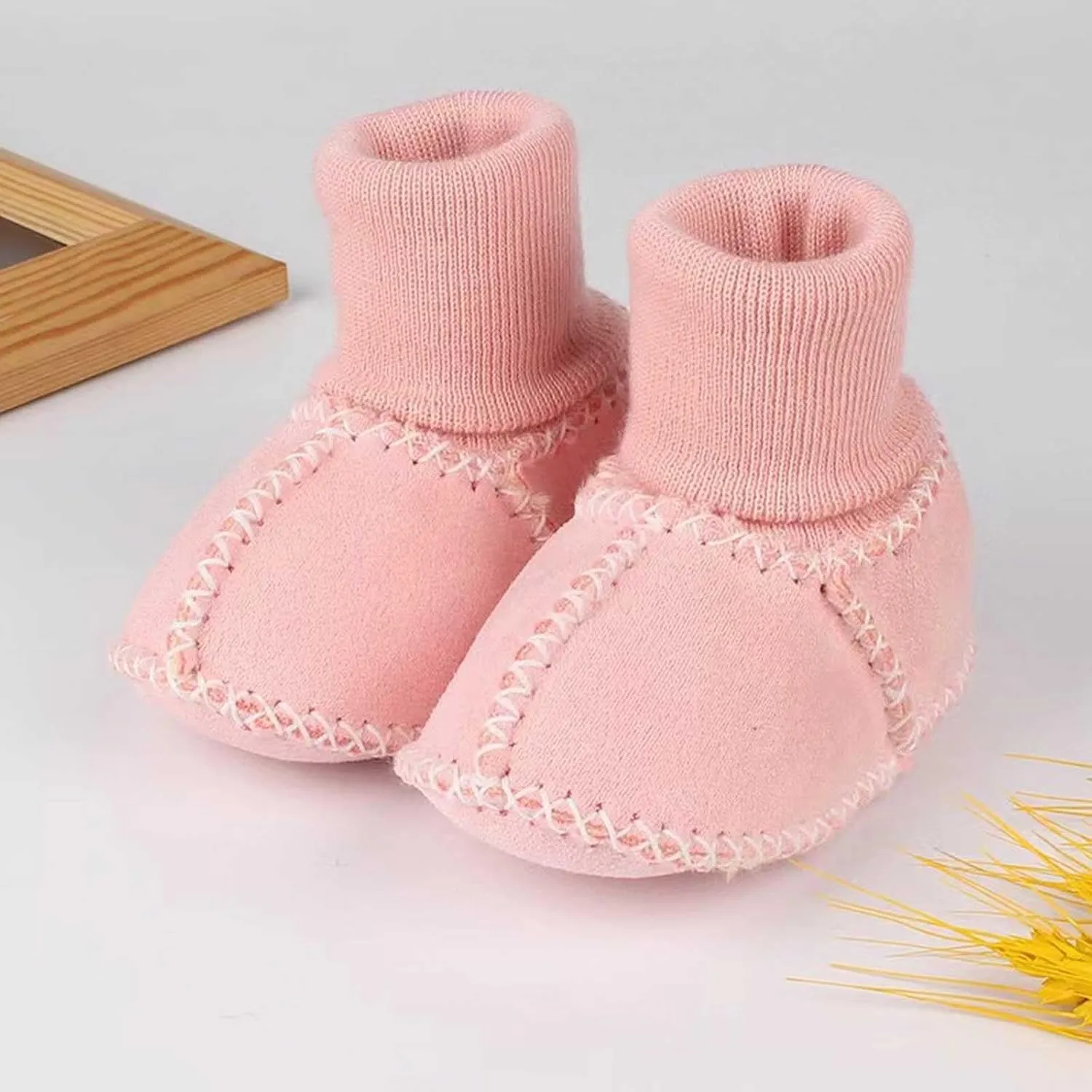 Baby Winter Boots Infant Sheepskin Booties Fleece Warm Wool Lininig Ankle Boots with Soft Sock Newborn Non Slip Shoes