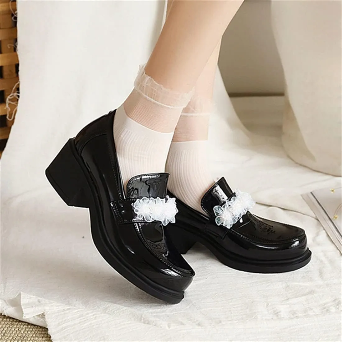 Betastella Women's Patent Leather Chunky Oxfords Mid Heel Loafers Slip On Round Toe Dress Pump Shoes