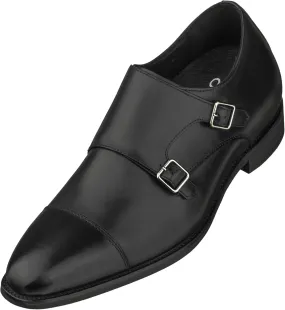 CALTO Men's Invisible Height Increasing Elevator Shoes - Black Premium Leather Slip-on Lightweight Casual Loafers - 3 Inches Taller - S3506 - Size 7.5 D(M) US