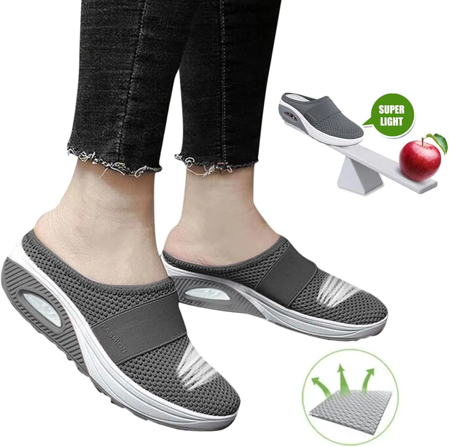 Cathalem Mule Sneakers for Women, Women's Air Cushion Slip-On Walking Shoes Orthopedic Diabetic Walking Shoes, Lace Up Shoes