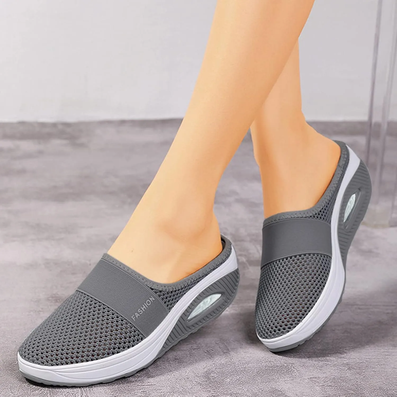 Cathalem Mule Sneakers for Women, Women's Air Cushion Slip-On Walking Shoes Orthopedic Diabetic Walking Shoes, Lace Up Shoes