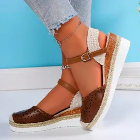 Closed Toe Platform Wedge Sandals, 2025 Clark Sandals for Women Heel Casual, Women's Espadrilles Dressy Wedges, Comfortable Anti Slip Summer Shoes with Adjustable Buckle Ankle Strap
