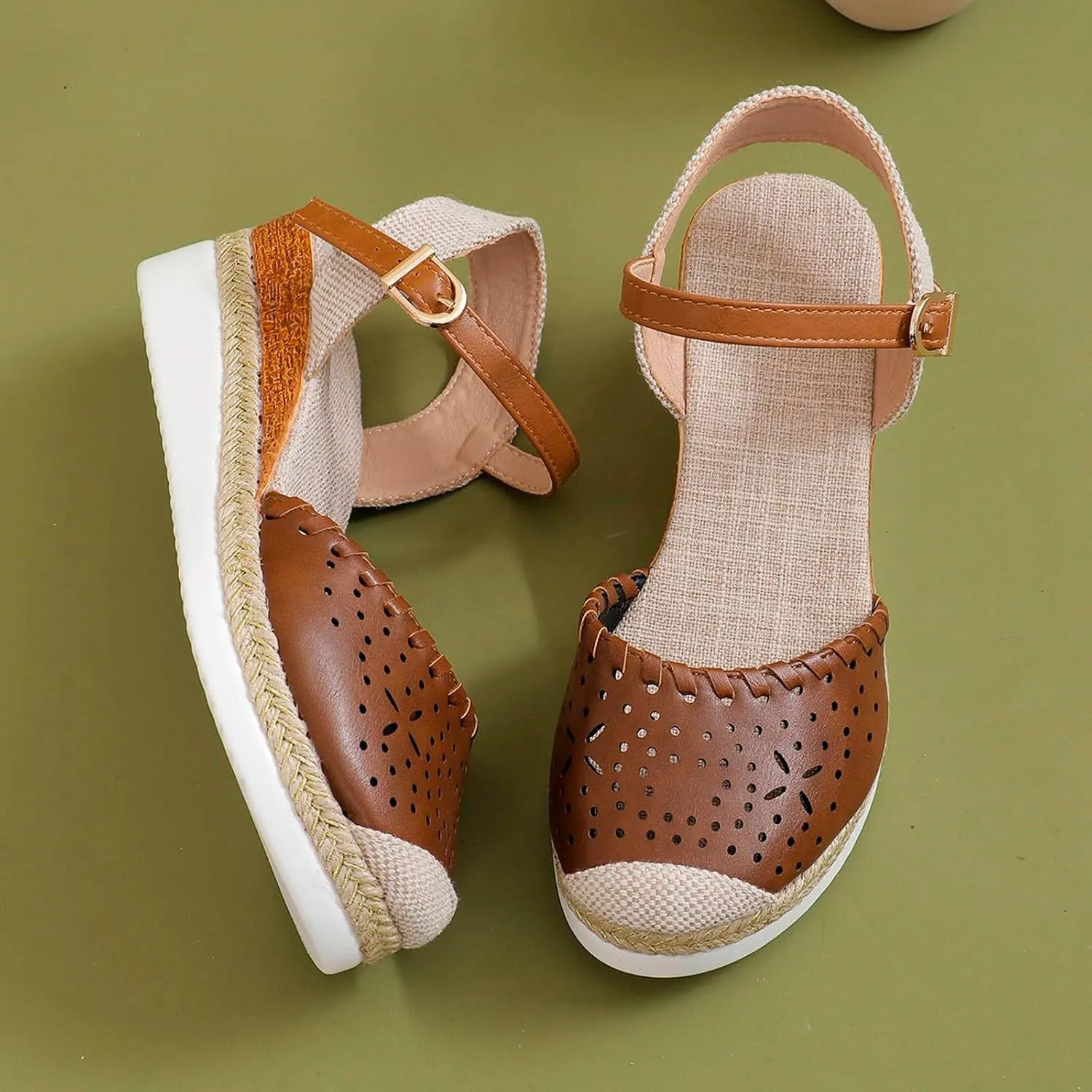 Closed Toe Platform Wedge Sandals, 2025 Clark Sandals for Women Heel Casual, Women's Espadrilles Dressy Wedges, Comfortable Anti Slip Summer Shoes with Adjustable Buckle Ankle Strap