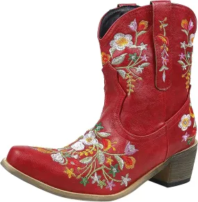 Cowboy Cowgril Boots for Women Ankle Low Heel Cowgirl Boots Western Chunky Heels Cowgirl Boots Women Cowboy Boots