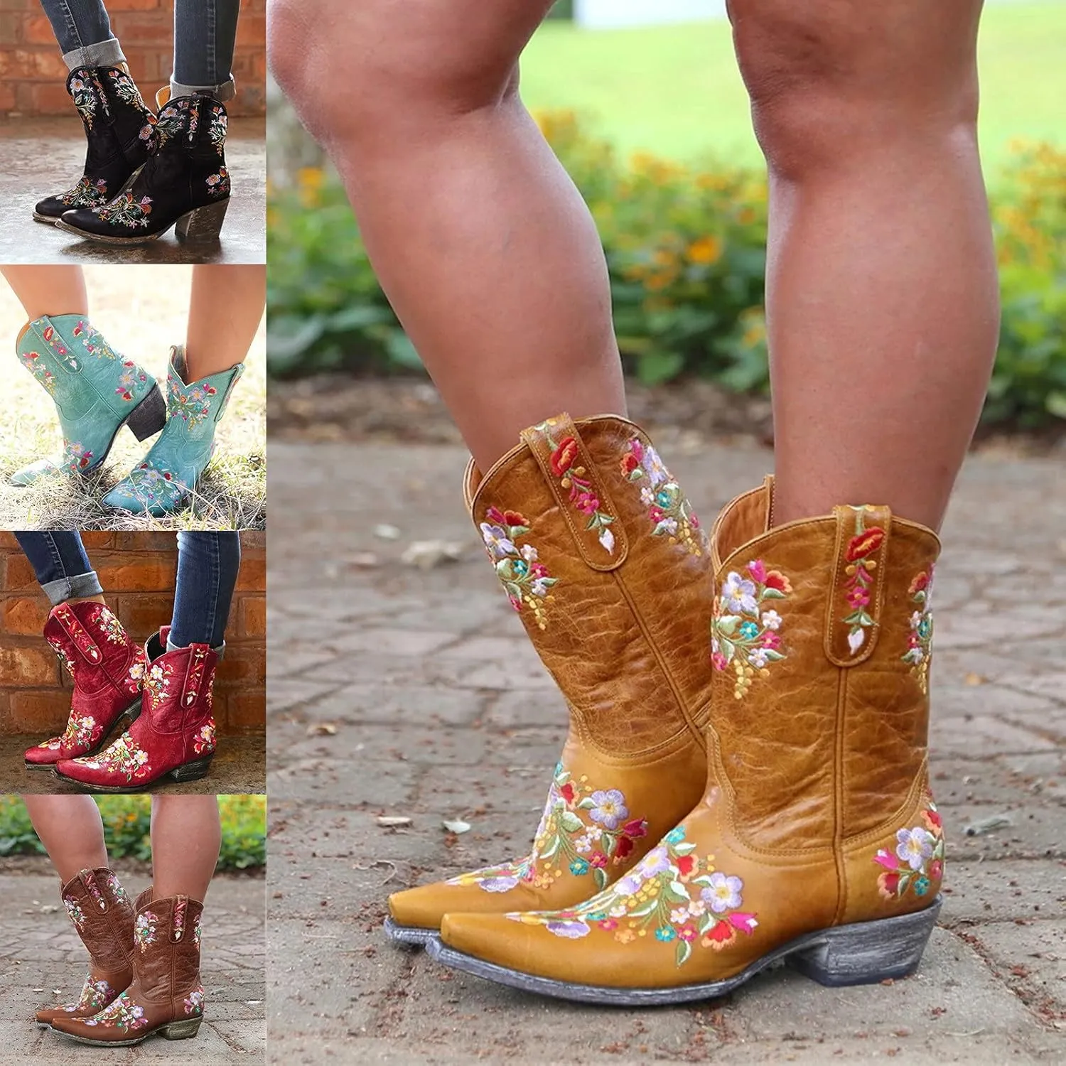 Cowboy Cowgril Boots for Women Ankle Low Heel Cowgirl Boots Western Chunky Heels Cowgirl Boots Women Cowboy Boots