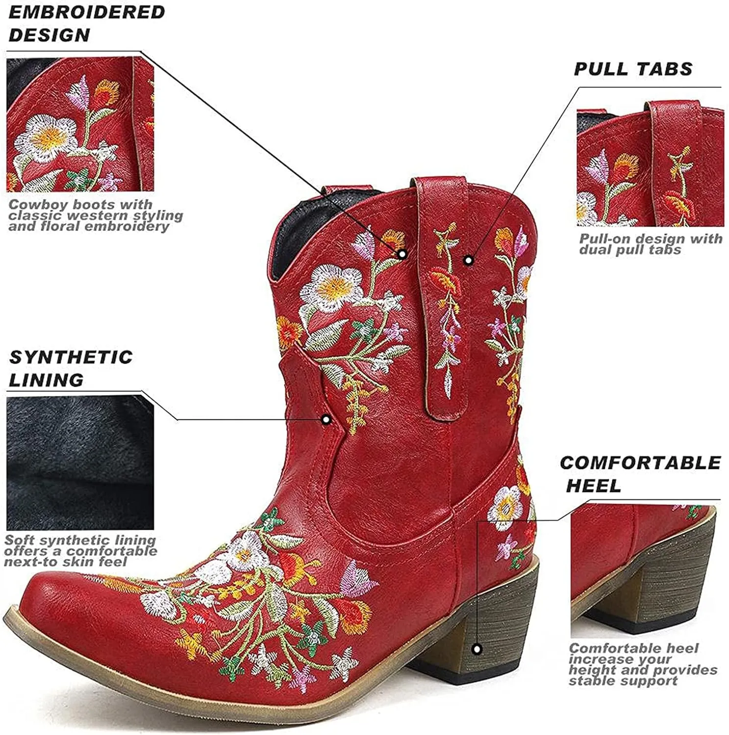 Cowboy Cowgril Boots for Women Ankle Low Heel Cowgirl Boots Western Chunky Heels Cowgirl Boots Women Cowboy Boots