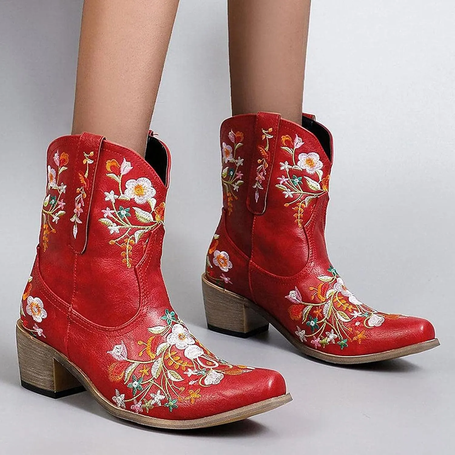 Cowboy Cowgril Boots for Women Ankle Low Heel Cowgirl Boots Western Chunky Heels Cowgirl Boots Women Cowboy Boots