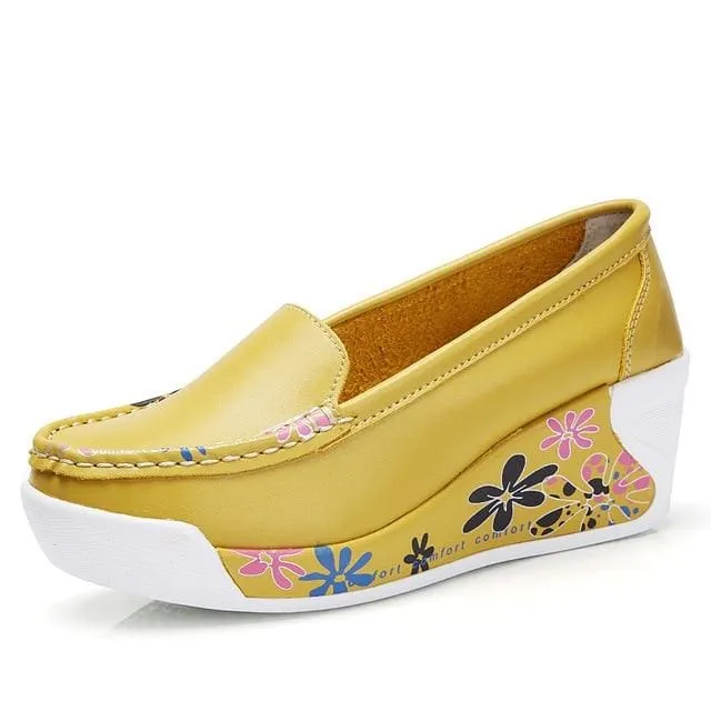 Genuine Leather Nurse Swing Work All Single Star Wedges Women's Shoes