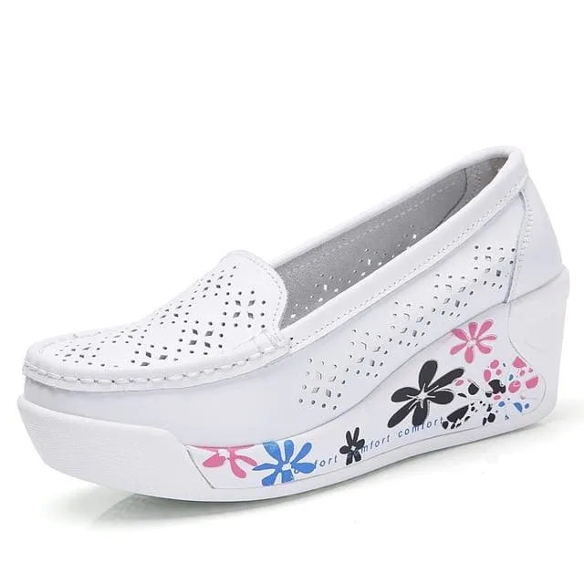 Genuine Leather Nurse Swing Work All Single Star Wedges Women's Shoes