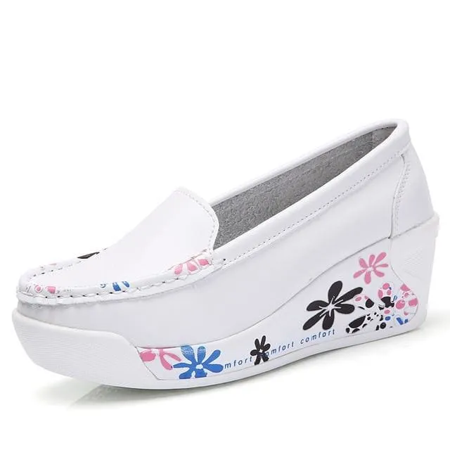 Genuine Leather Nurse Swing Work All Single Star Wedges Women's Shoes