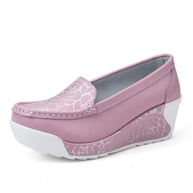 Genuine Leather Nurse Swing Work All Single Star Wedges Women's Shoes