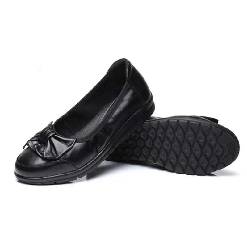 Genuine Leather Shallow Bowkont Soft Bottom Slip-On Ladies Flat Shoes