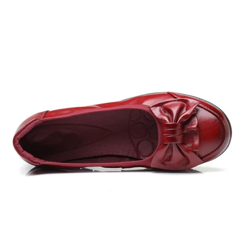 Genuine Leather Shallow Bowkont Soft Bottom Slip-On Ladies Flat Shoes
