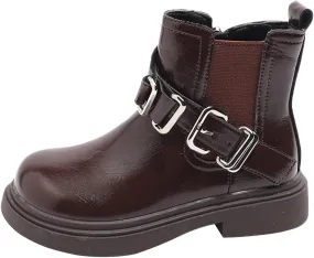 Girls Buckle Ankle Boots with Side Zipper Low Heels Soft Rubber Bottoms Hiking Shoes Girls Winter Boots Toddler Size 8