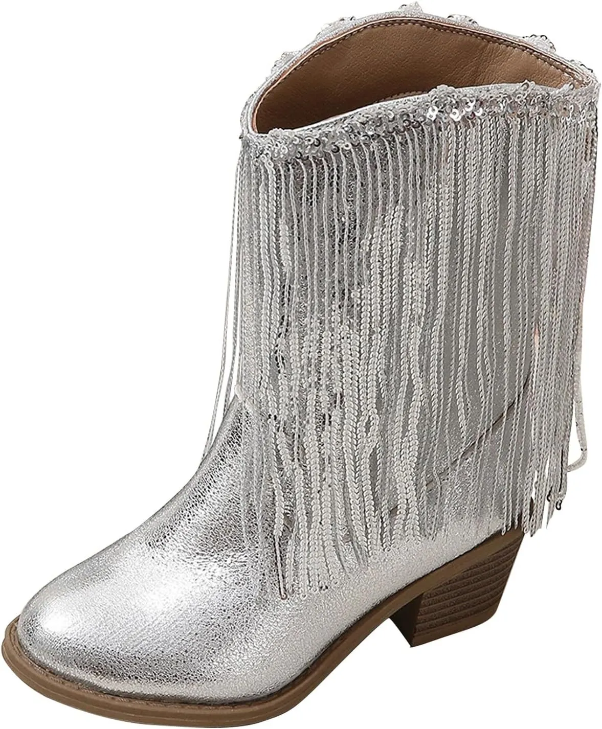Girls Sequin Boots Winter aterproof Flat Warm Sparkly Snow Boots Kids Cozy Western Leather Shoes For Little Kid