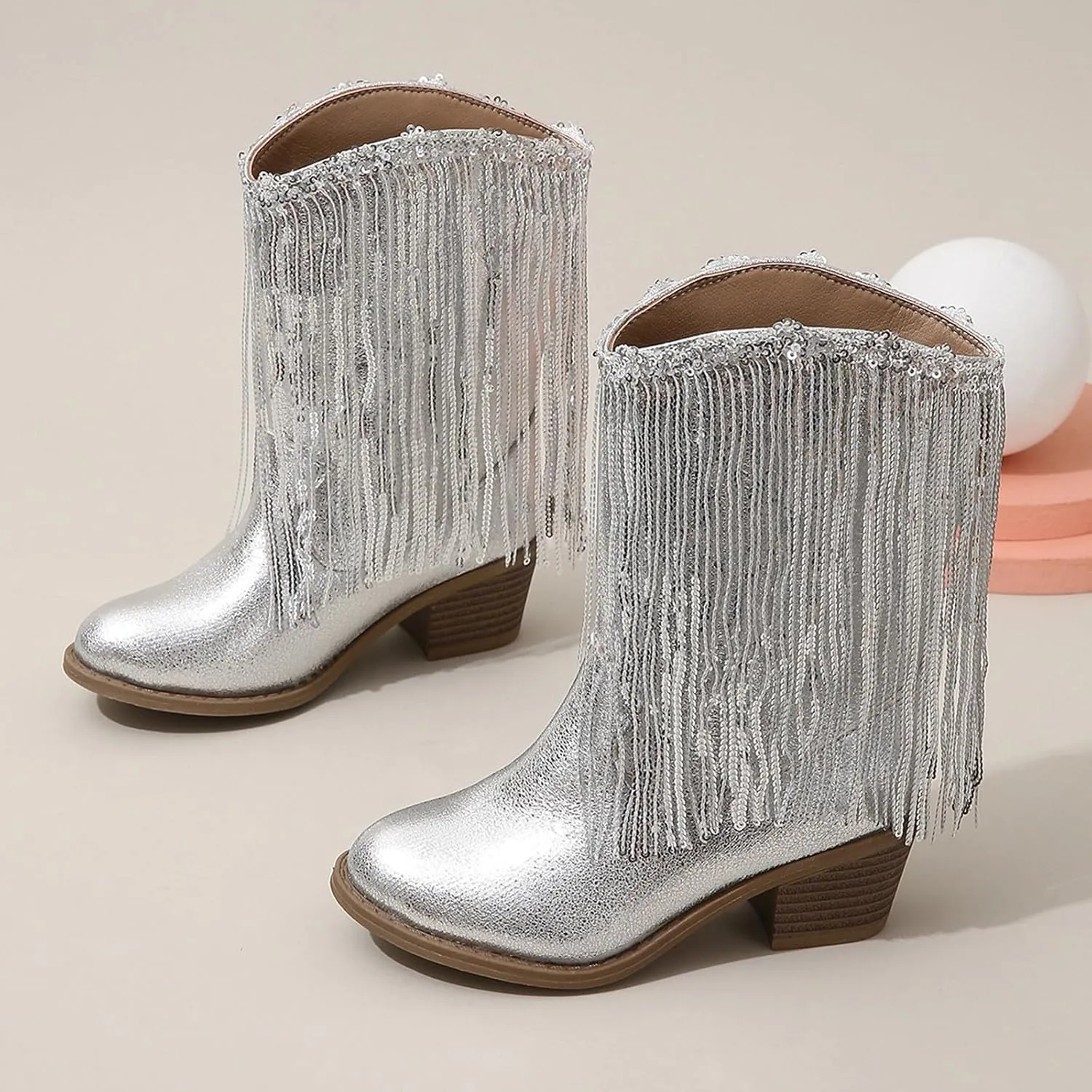Girls Sequin Boots Winter aterproof Flat Warm Sparkly Snow Boots Kids Cozy Western Leather Shoes For Little Kid