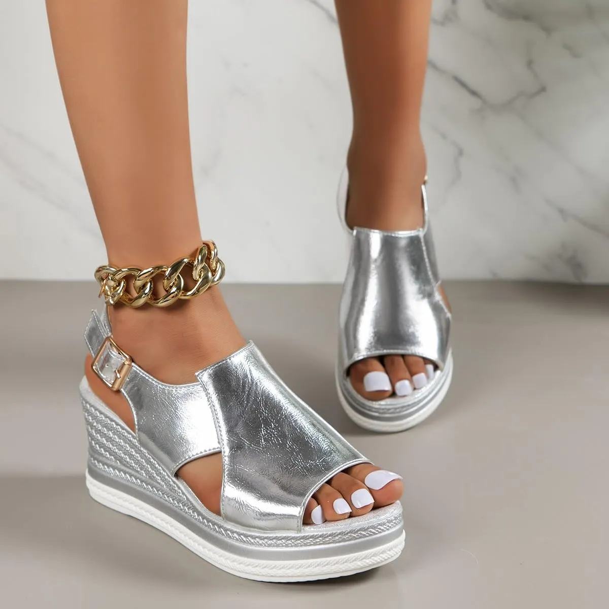 HINDOLA Women's Wedge Sandals Platform Open Toe Sandal Comfortable Beach Shoes Ankle Strap Casual Summer Platform Dressy Sandals