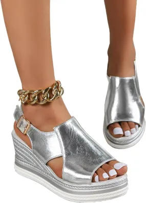 HINDOLA Women's Wedge Sandals Platform Open Toe Sandal Comfortable Beach Shoes Ankle Strap Casual Summer Platform Dressy Sandals