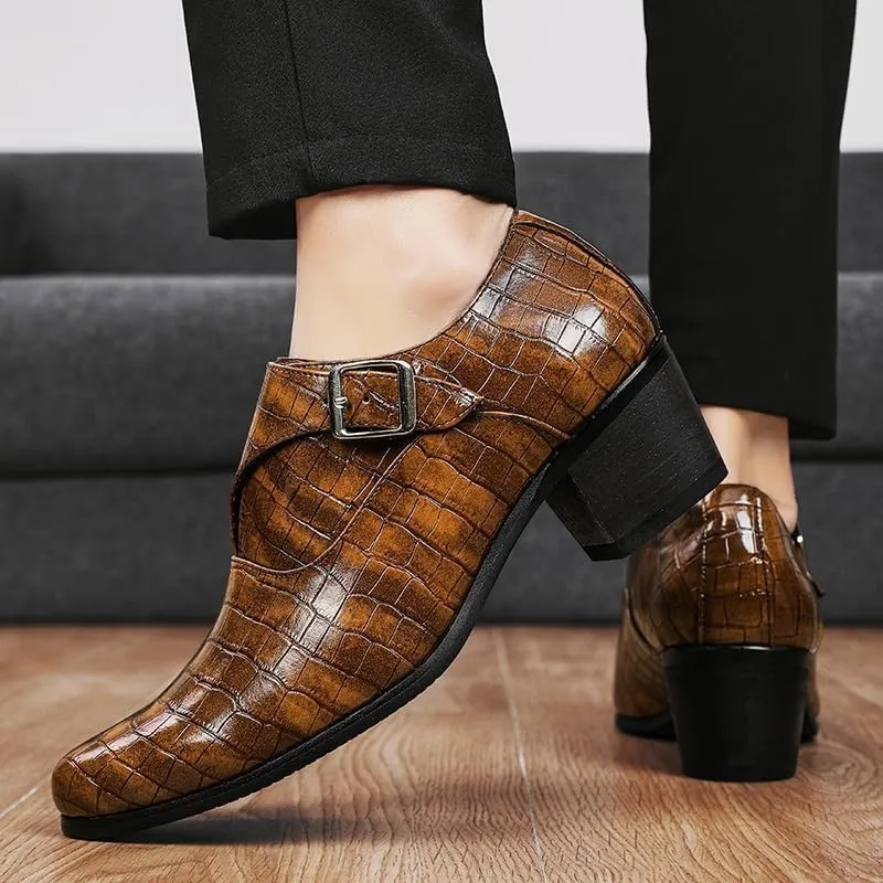 HOOENG Dress Oxford for Men Slip On Pointed Toe Vegan Leather Hight Heel Monk Strap Non Slip Block Heel Slip Resistant Rubber Sole Casual