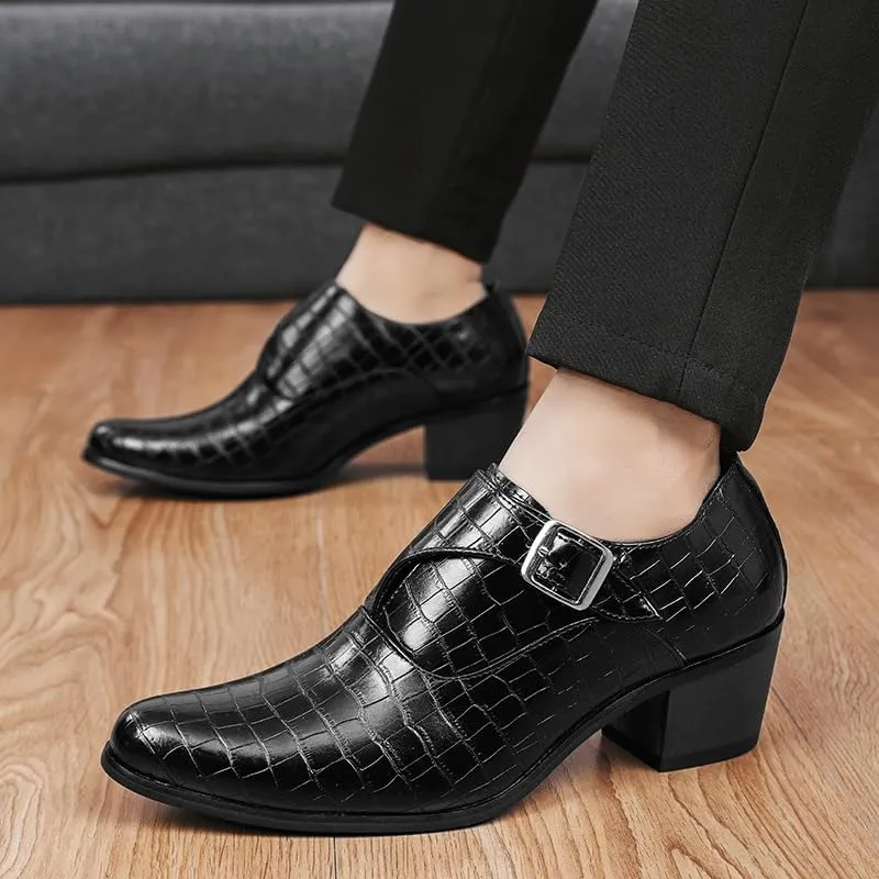 HOOENG Dress Oxford for Men Slip On Pointed Toe Vegan Leather Hight Heel Monk Strap Non Slip Block Heel Slip Resistant Rubber Sole Casual
