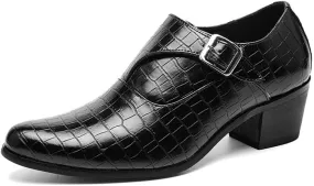 HOOENG Dress Oxford for Men Slip On Pointed Toe Vegan Leather Hight Heel Monk Strap Non Slip Block Heel Slip Resistant Rubber Sole Casual