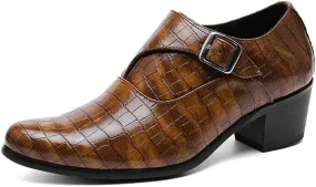 HOOENG Dress Oxford for Men Slip On Pointed Toe Vegan Leather Hight Heel Monk Strap Non Slip Block Heel Slip Resistant Rubber Sole Casual