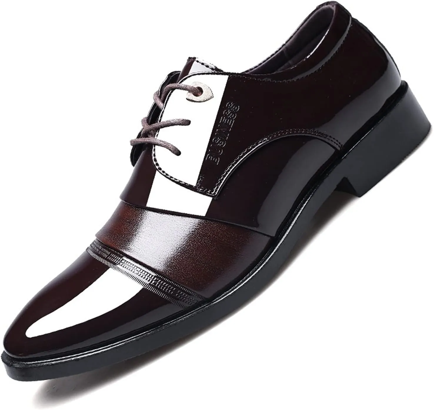 HOOENG Dress Shoes for Men Lace Up Round Toe Patent Leather PU Leather Non Slip Anti-Slip Slip Resistant Low Top Classic