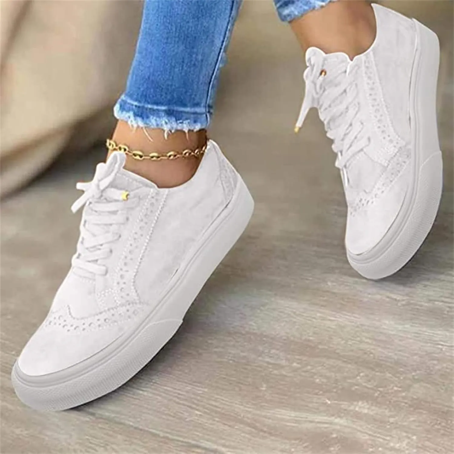 Lausiuoe Shoes for Women Sneakers Slip On Fashion Canvas Shoes Round Toe Non-Slip Casual Comfortable Walking Flat Loafers