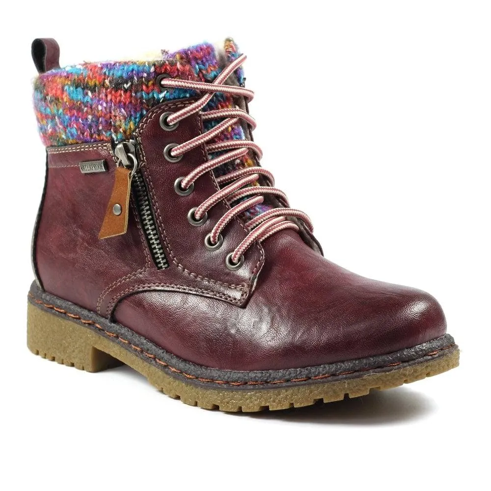 Lunar GLB099 Jalapeno Ladies Burgundy Waterproof Zip & Lace Ankle Boots