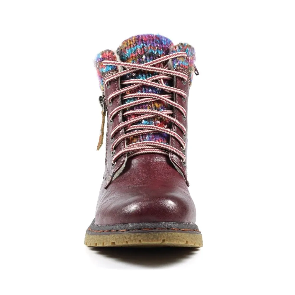 Lunar GLB099 Jalapeno Ladies Burgundy Waterproof Zip & Lace Ankle Boots