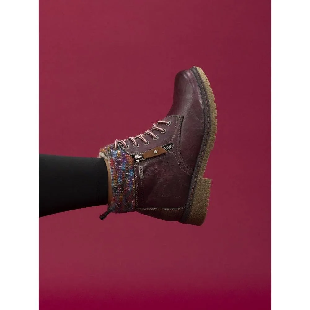 Lunar GLB099 Jalapeno Ladies Burgundy Waterproof Zip & Lace Ankle Boots