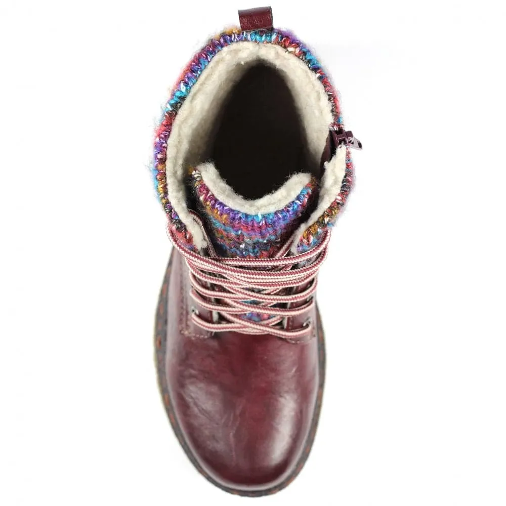 Lunar GLB099 Jalapeno Ladies Burgundy Waterproof Zip & Lace Ankle Boots