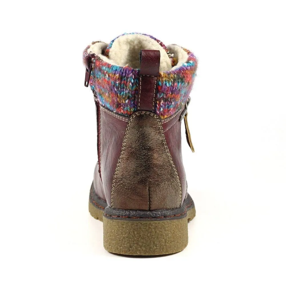 Lunar GLB099 Jalapeno Ladies Burgundy Waterproof Zip & Lace Ankle Boots