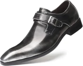 Men's Dress Cap Toe Shoes Monk Slip On Loafers Stylish and Comfort Patent PU Leather Business Low Casual Urban Commuting Shoes