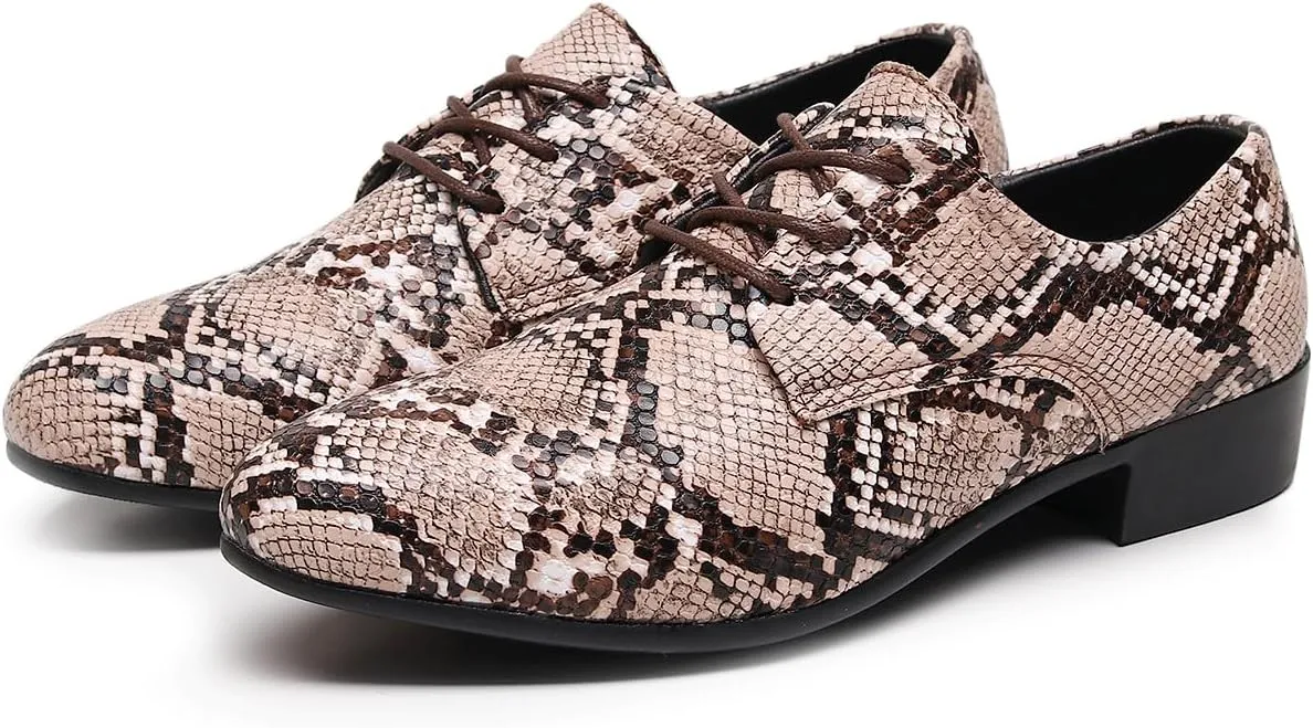 Men's Oxfords Snake Print Leather Oxfords with Lace-Up Black and White Dress Shoes