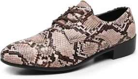 Men's Oxfords Snake Print Leather Oxfords with Lace-Up Black and White Dress Shoes
