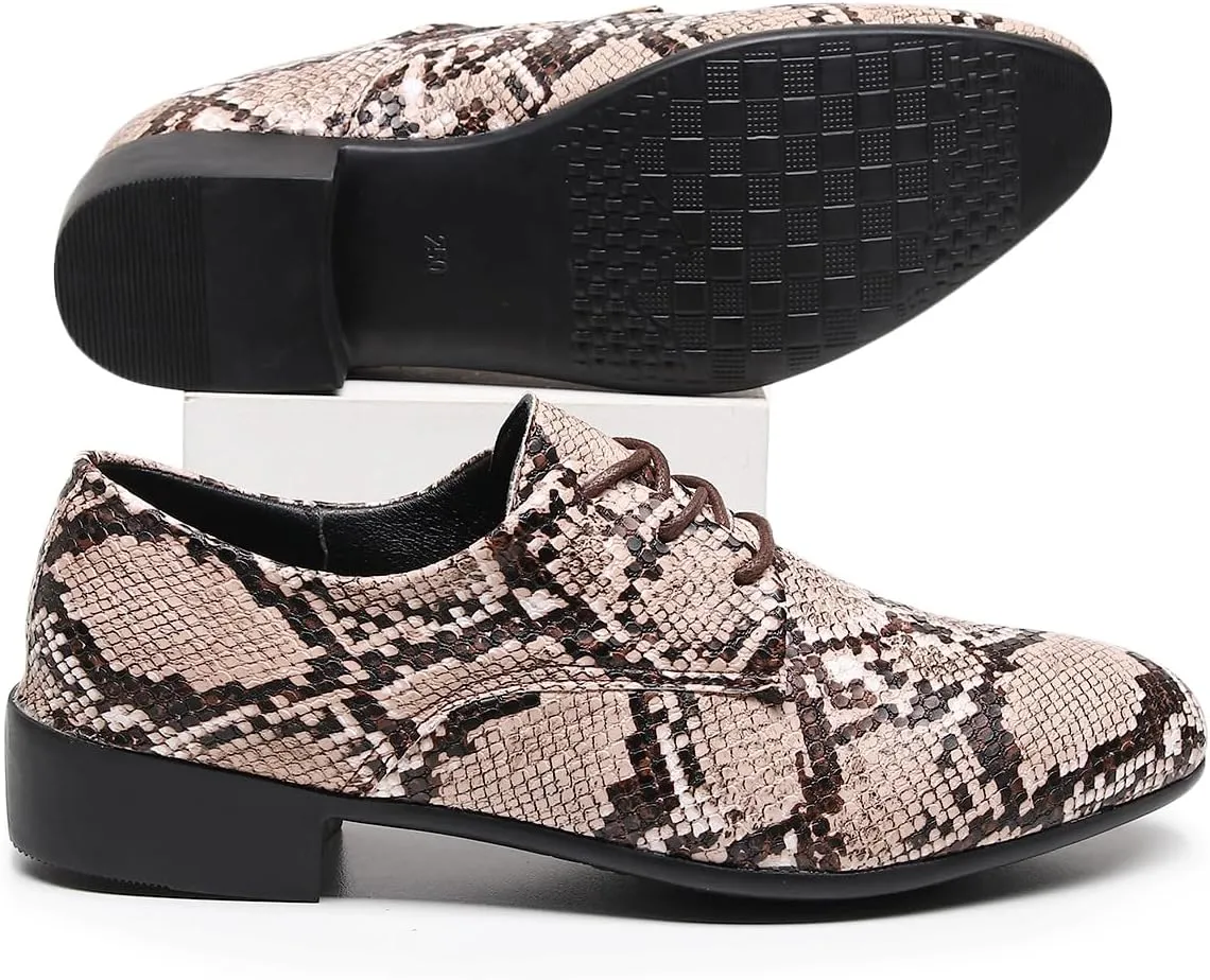 Men's Oxfords Snake Print Leather Oxfords with Lace-Up Black and White Dress Shoes