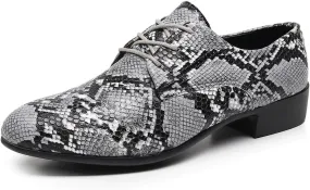 Men's Oxfords Snake Print Leather Oxfords with Lace-Up Black and White Dress Shoes
