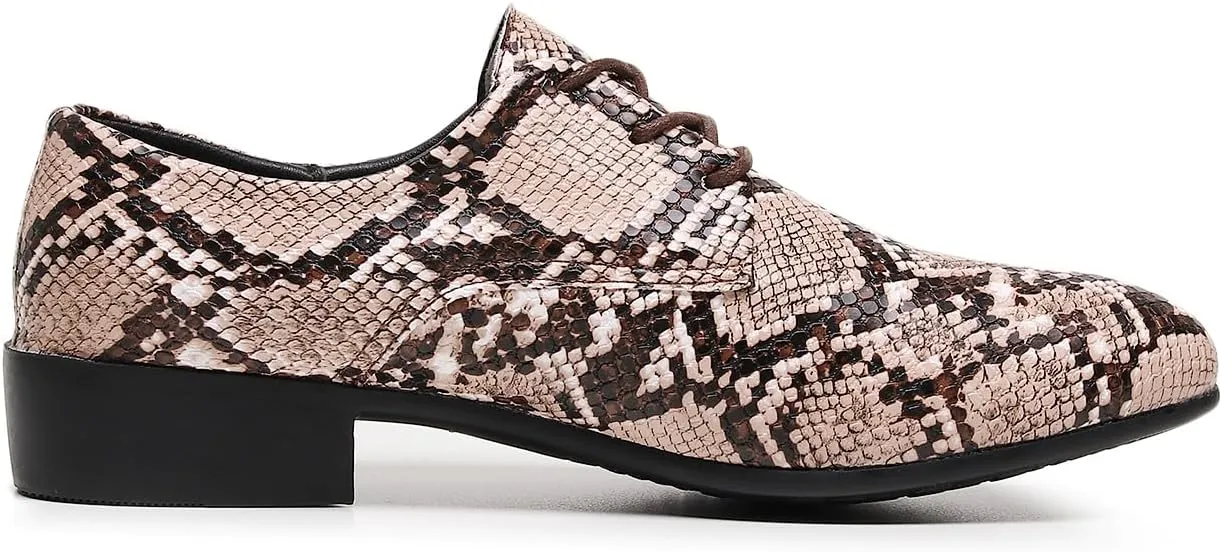 Men's Oxfords Snake Print Leather Oxfords with Lace-Up Black and White Dress Shoes