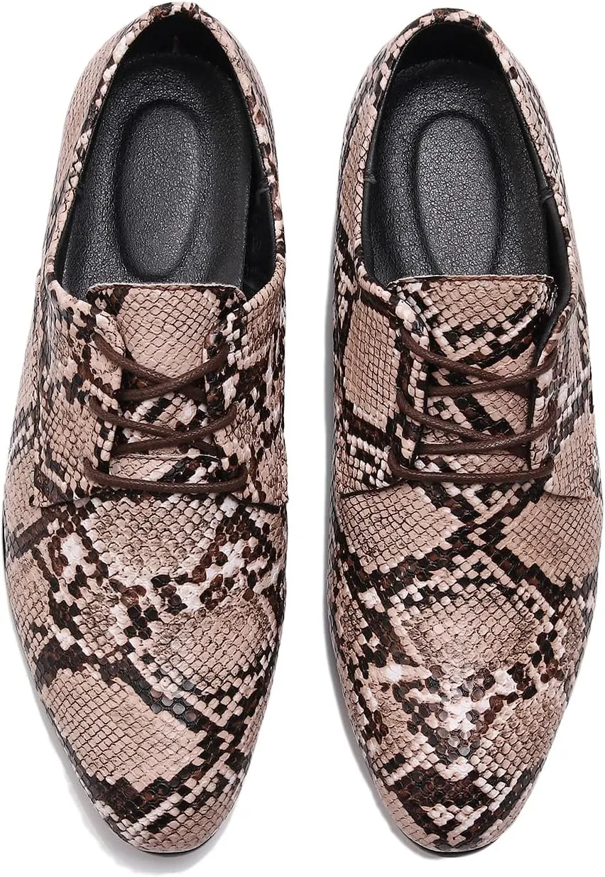 Men's Oxfords Snake Print Leather Oxfords with Lace-Up Black and White Dress Shoes