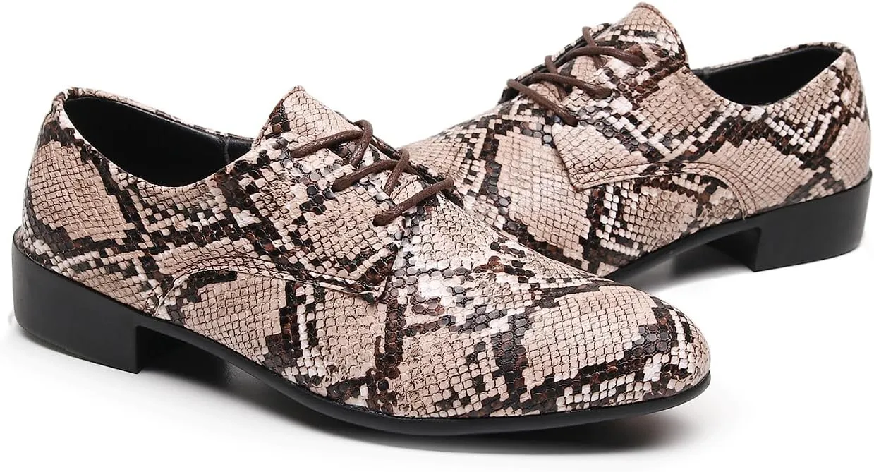 Men's Oxfords Snake Print Leather Oxfords with Lace-Up Black and White Dress Shoes