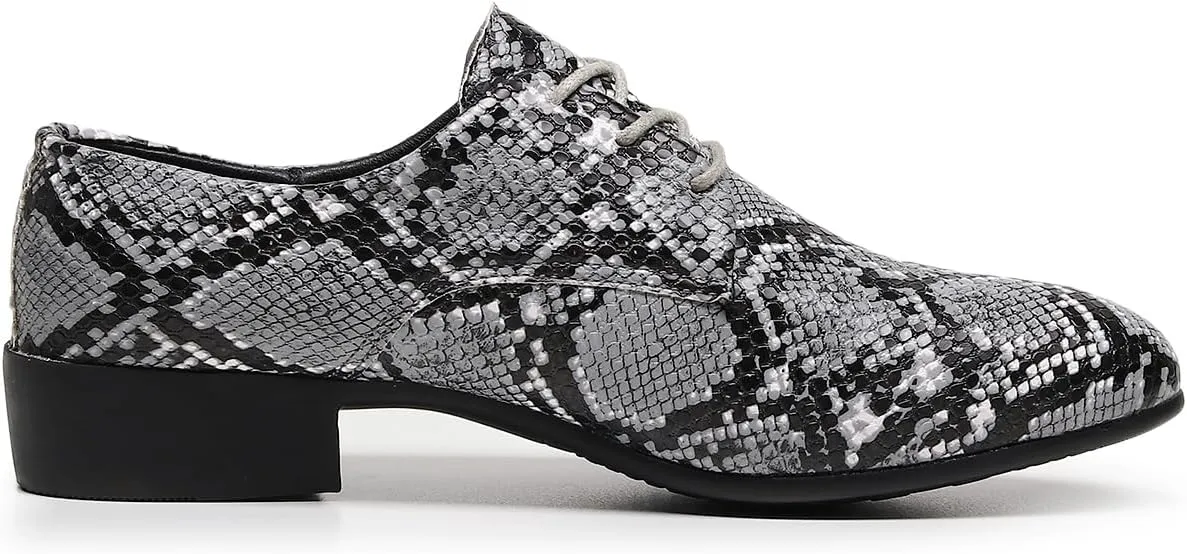 Men's Oxfords Snake Print Leather Oxfords with Lace-Up Black and White Dress Shoes