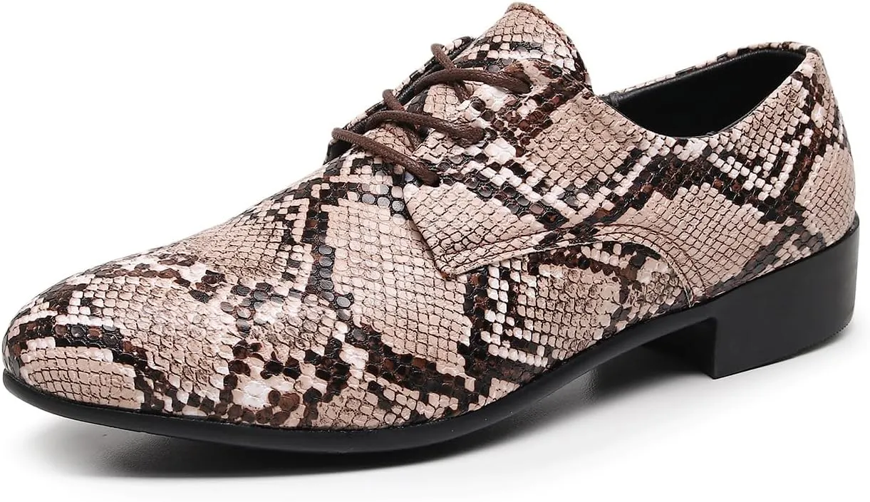 Men's Oxfords Snake Print Leather Oxfords with Lace-Up Black and White Dress Shoes