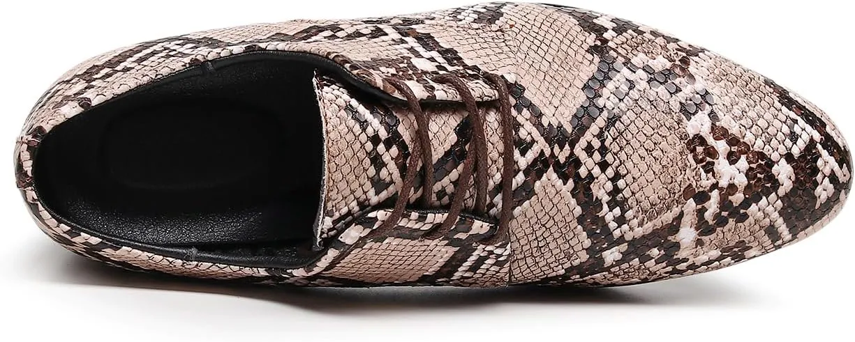 Men's Oxfords Snake Print Leather Oxfords with Lace-Up Black and White Dress Shoes
