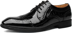 Men's Stitching Leather Lace-Up Dress Oxford Shoes Business Party Formal Shoes Comfortable Anti-Slip Pointed Toe Causal Shoes