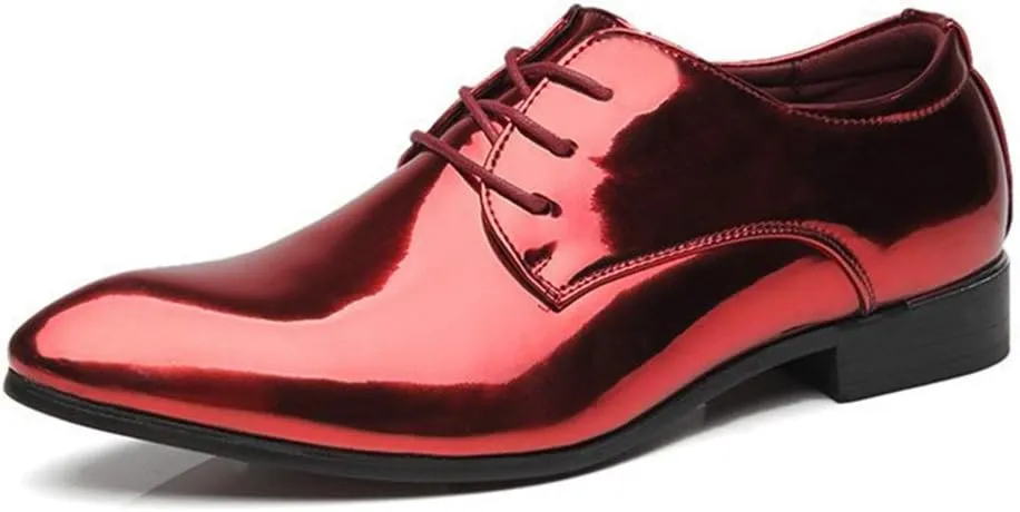 New Shoes Dress Oxford for Men Lace Up Patent Leather Derby Shoes PU Leather Block Heel Non Slip Rubber Sole Low Top Slip Resistant Prom